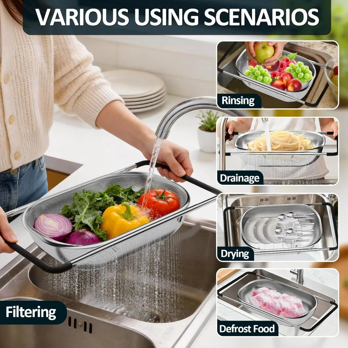 Over The Sink Colander Straine - Sink Drain Strainer recension och pris